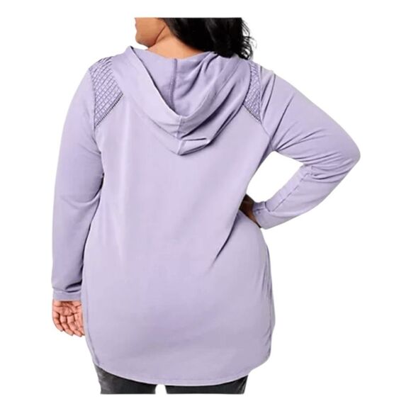 LOGO Life Lori Goldstein Pintuck Trim Hoodie Sweatshirt Steel Blue French Terry - Picture 6 of 10